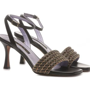 SANDALI FASCIA STRASS NERI E ORO