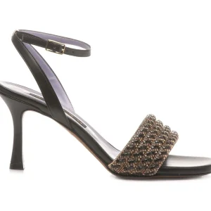 SANDALI FASCIA STRASS NERI E ORO