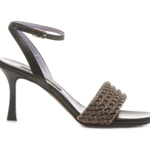SANDALI FASCIA STRASS NERI E ORO