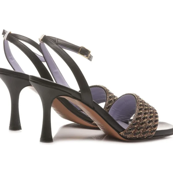 SANDALI FASCIA STRASS NERI E ORO