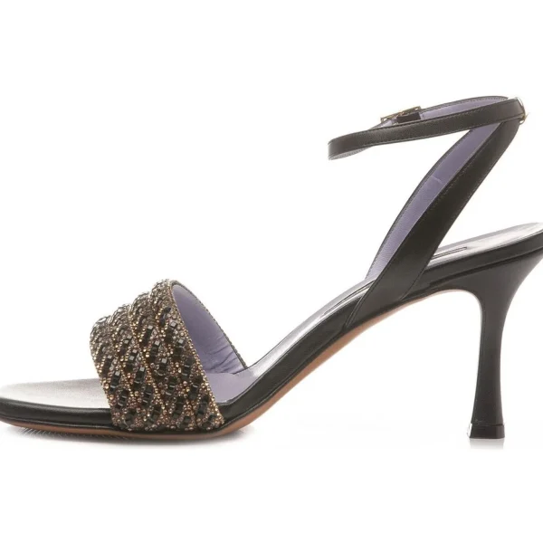 SANDALI FASCIA STRASS NERI E ORO