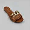 SANDALI IN PELLE CON MAXI CATENA E FRANGE