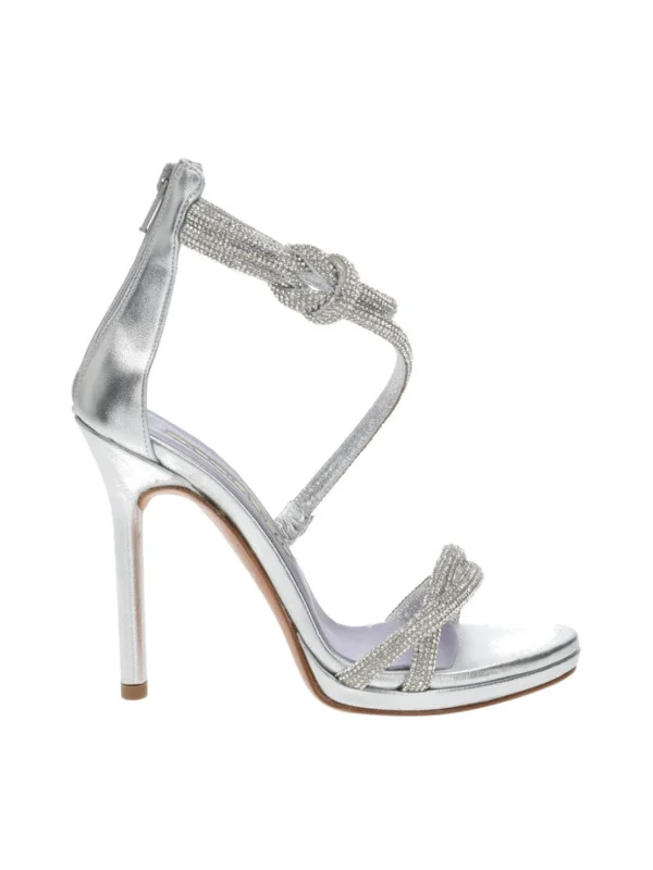 SANDALI NODO STRASS CAVIGLIA ARGENTO