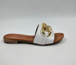 SANDALI PELLE BIANCA CON MAXI CATENA
