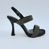 SANDALI PELLE FASCE STRASS NERO
