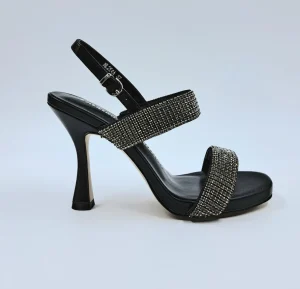 SANDALI PELLE FASCE STRASS NERO