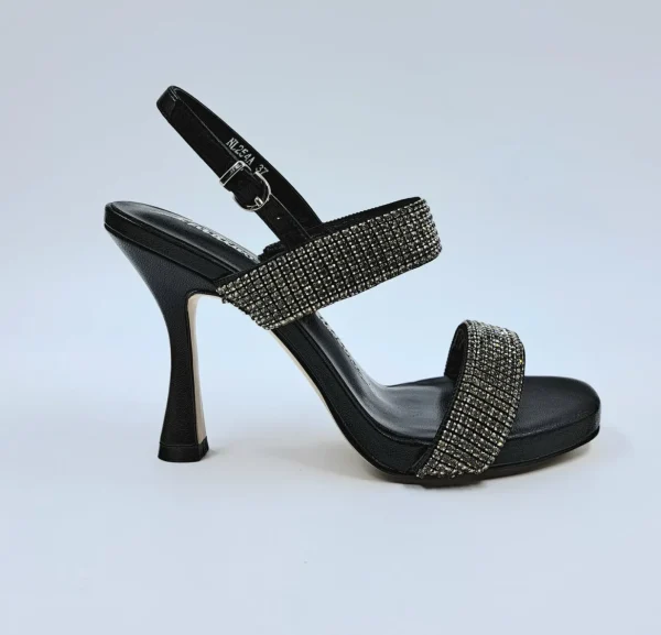 SANDALI PELLE FASCE STRASS NERO