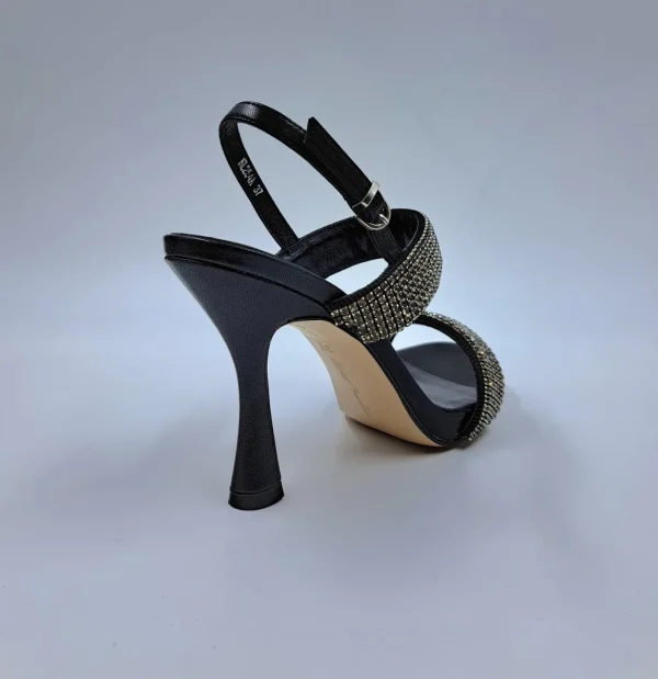 SANDALI PELLE FASCE STRASS NERO