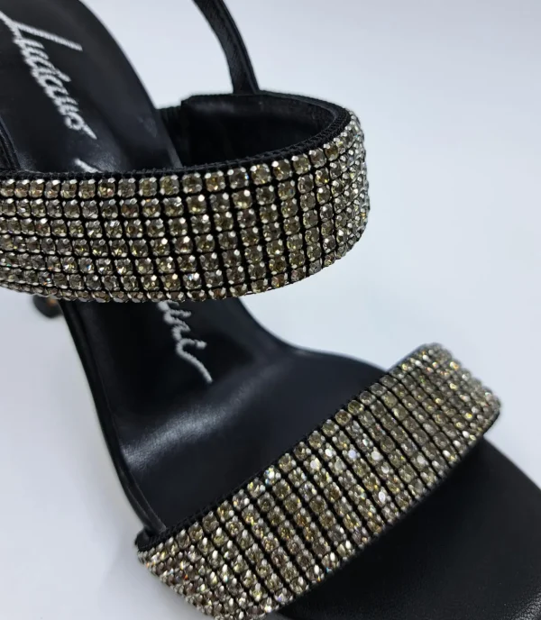 SANDALI PELLE FASCE STRASS NERO