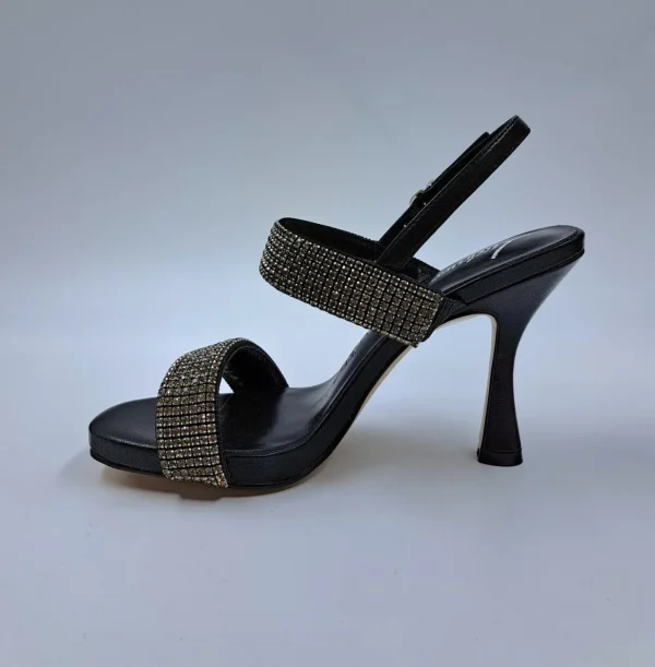 SANDALI PELLE FASCE STRASS NERO