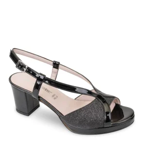SANDALI PELLE LUCIDA E GLITTER NERI
