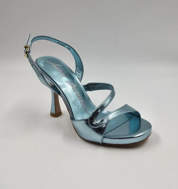 SANDALI PELLE METALLIZATA CELESTE