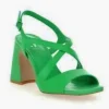 SANDALI PELLE VERDE TACCO SQUADRATO
