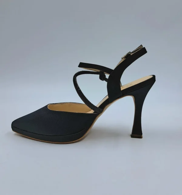 SANDALI RASO CON NODO STRASS SLINGBACK NERO