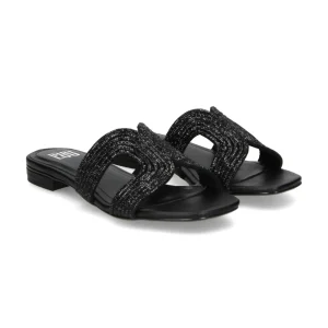 SANDALI SPONGECAKE BLACK MICRO STRASS