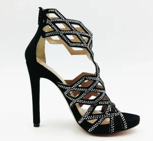 SANDALI TRONCHETTO DONNA PELLE SCAMOSCIATA STRASS