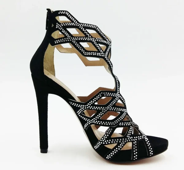 SANDALI TRONCHETTO DONNA PELLE SCAMOSCIATA STRASS