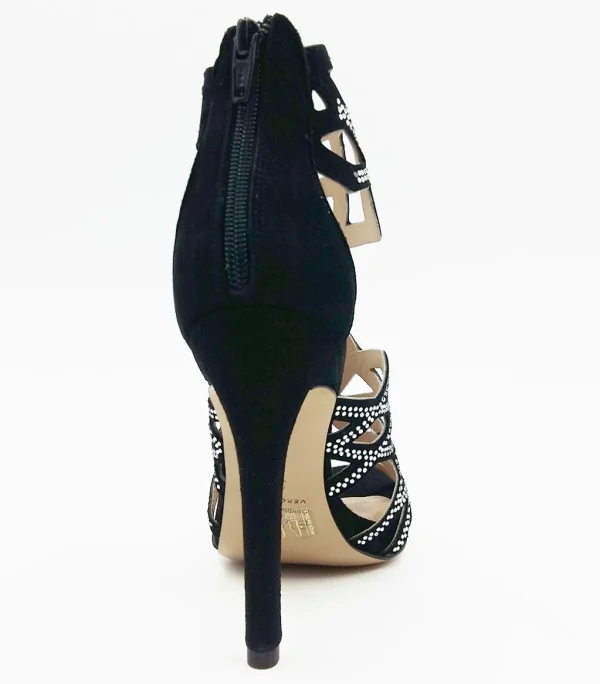 SANDALI TRONCHETTO DONNA PELLE SCAMOSCIATA STRASS