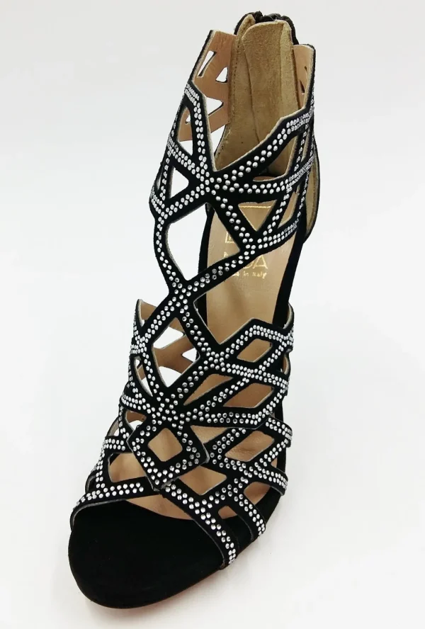 SANDALI TRONCHETTO DONNA PELLE SCAMOSCIATA STRASS
