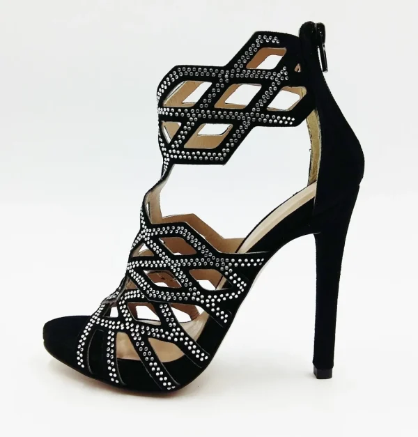 SANDALI TRONCHETTO DONNA PELLE SCAMOSCIATA STRASS