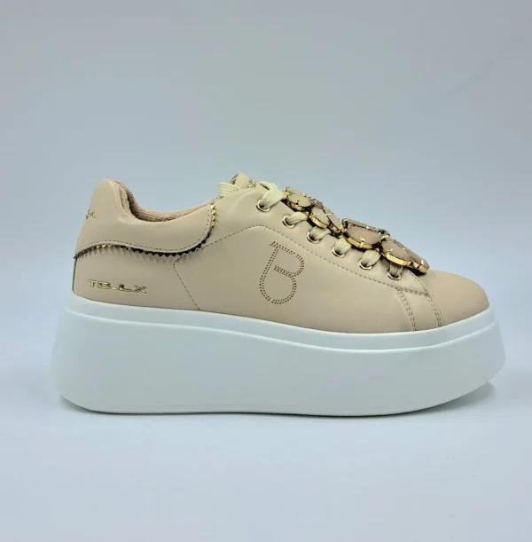 SNEAKERS PELLE BEIGE ELETTRA TOSCA BLU CHARMS FIORI