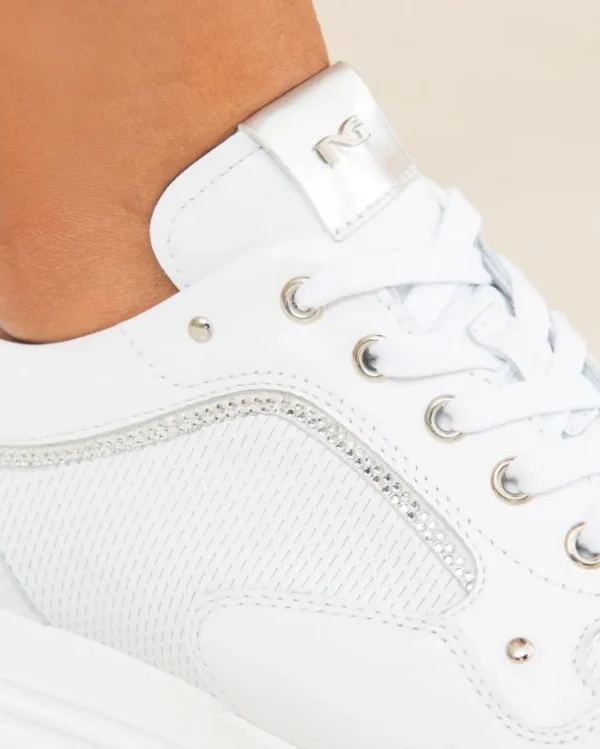 SNEAKERS PELLE BIANCA MICRO STRASS