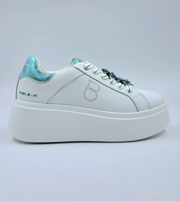 SNEAKERS PELLE ELETTRA TOSCA BLU CHARMS FIORI CELESTE