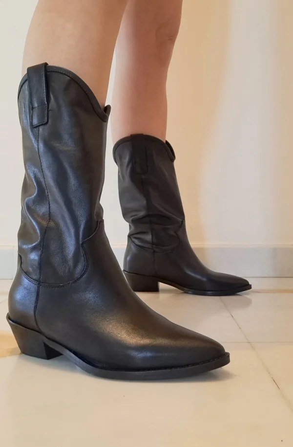 STIVALI TEXAN PELLE MORBIDA NERA