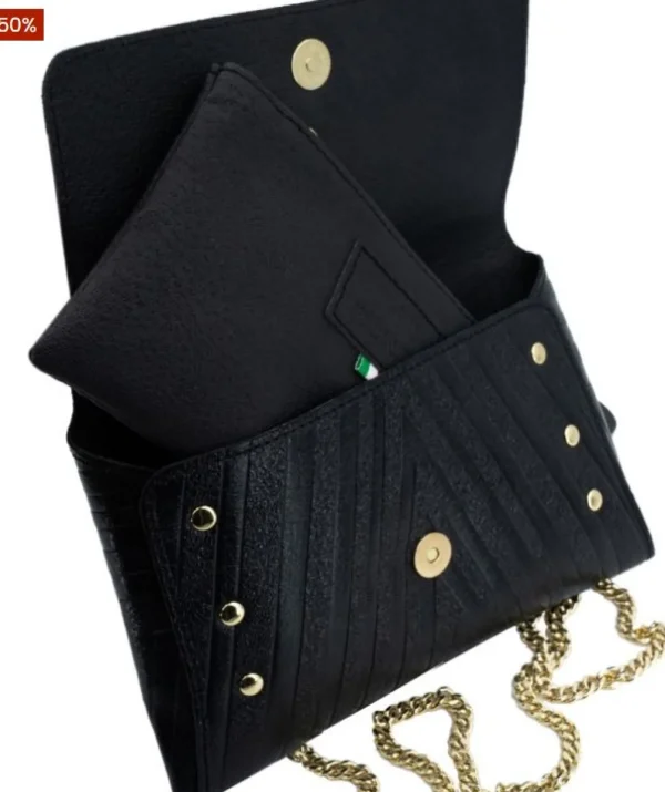 TRACOLLE POCHETTE STELLINA PELLE NERA