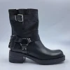TRONCHETTI BIKER PELLE FIBBIE NERO