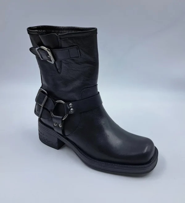 TRONCHETTI BIKER PELLE FIBBIE NERO
